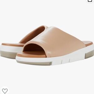 Aquatalia Sharla Cappucino Nappa Leather Open Toe Loafer Mule Flat Sandal 6.5